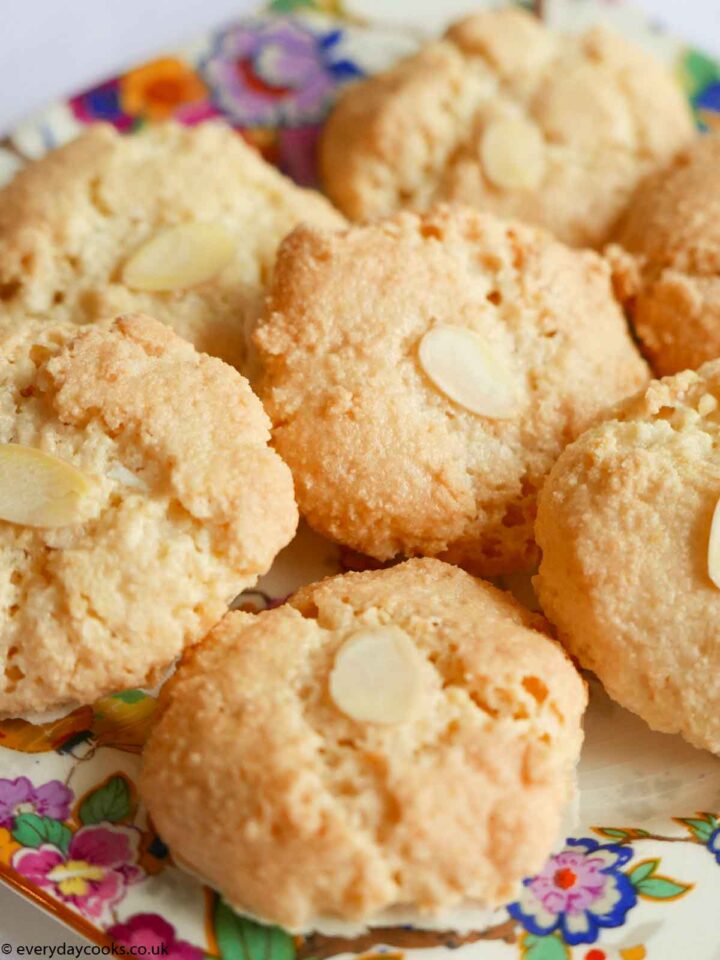 Almond Macaroons on a patterned plate