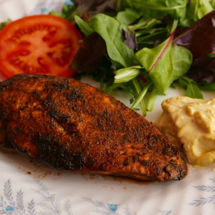 Gyros chicken breast with salad. A spicy rub for grilled chicken.