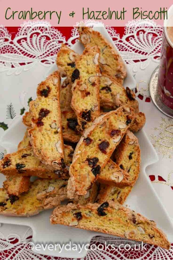 Cranberry and Hazelnut Biscotti on a white plate