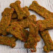 Bone-shaped dog biscuits on the worktop