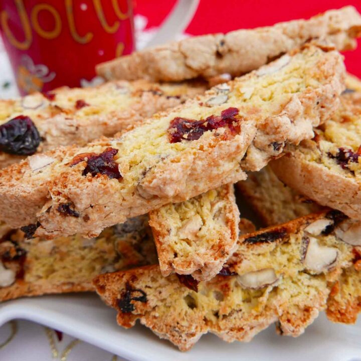 Cranberry and Hazelnut Biscotti on a white plate