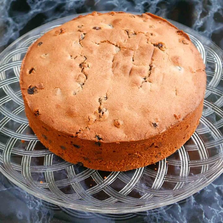 Christmas Cake on a glass plate waiting to be decorated