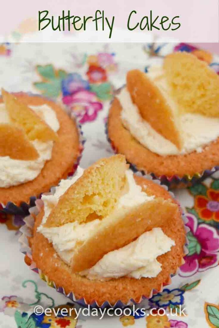 3 Butterfly Cakes on a patterned plate