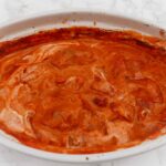 Paprika chicken casserole - chicken and roasted red peppers in a rich tomato sauce with soured cream