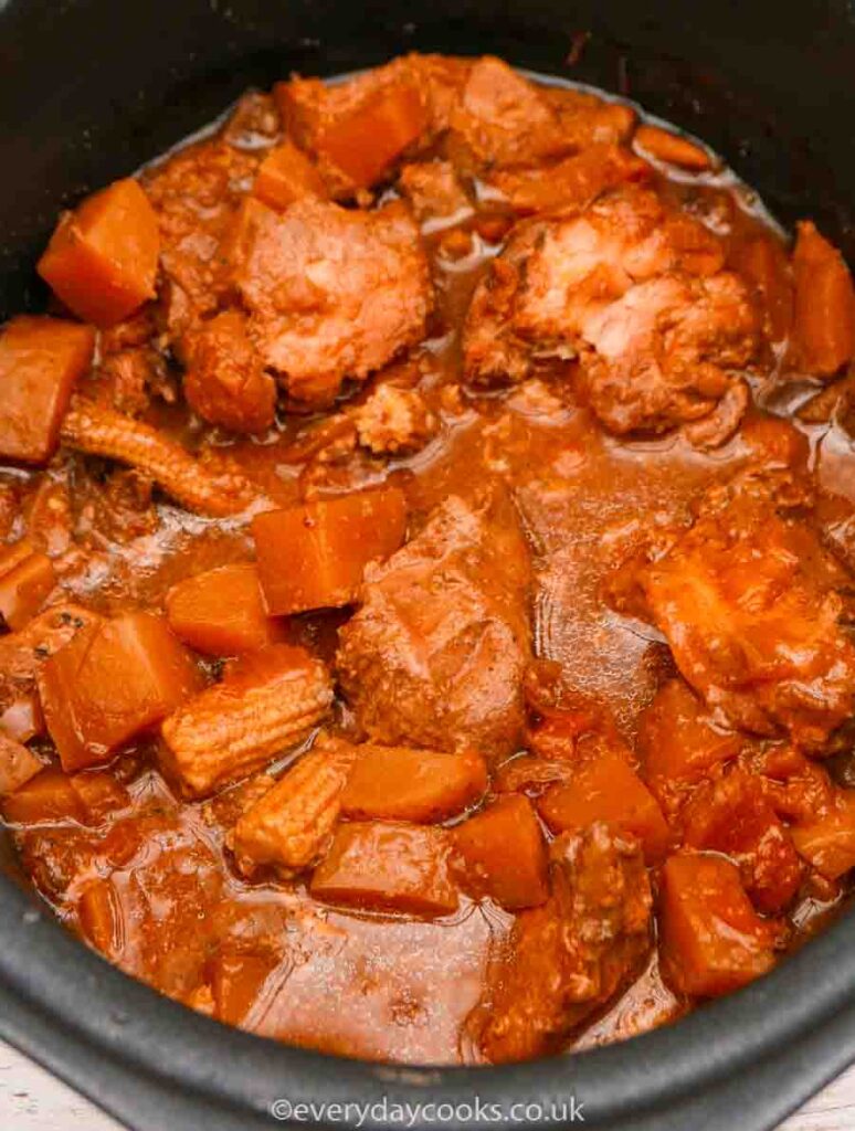 Slow Cooker Apricot Chicken Casserole in the pot