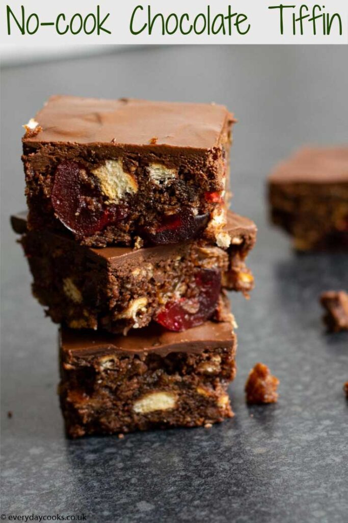 Slices of Chocolate Tiffin in a pile