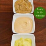 Homemade Mayonnaise with prawn cocktail sauce and curry mayonnaise