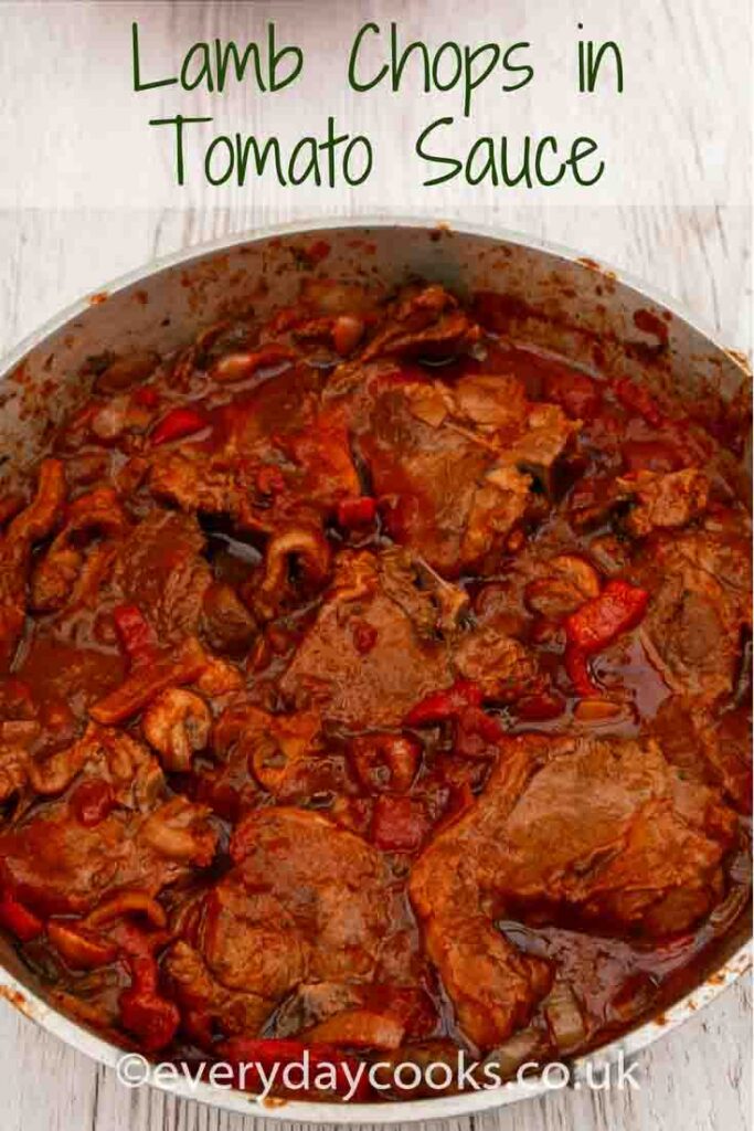 Lamb Chops in tomato sauce in a large pan