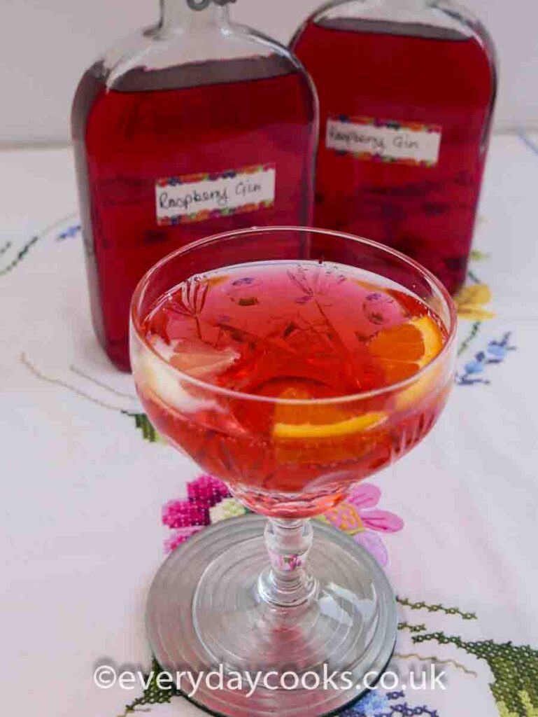 Raspberry Gin cocktail with 2 bottles of Raspberry Gin