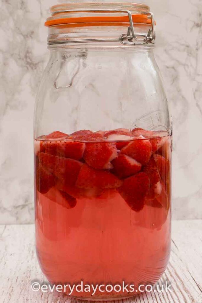 Strawberry Vodka maturing in a Kilner jar