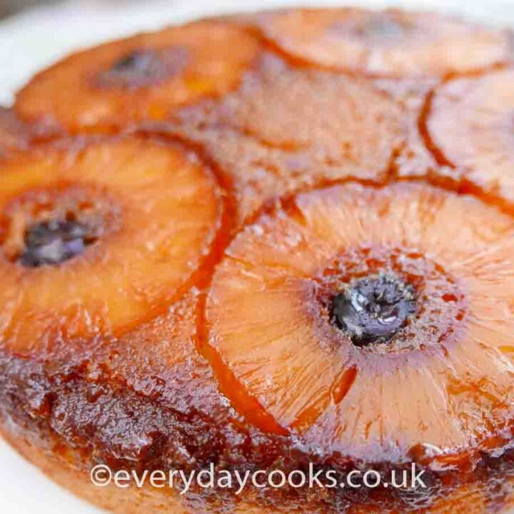 Pineapple Upside-Down Cake on a white plate