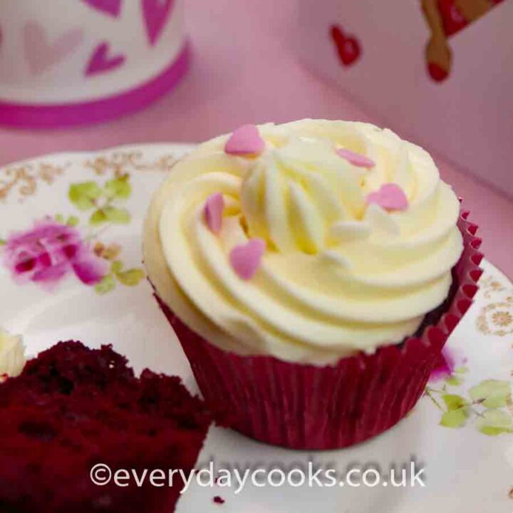 Red Velvet Valentines Cupcakes on a plate