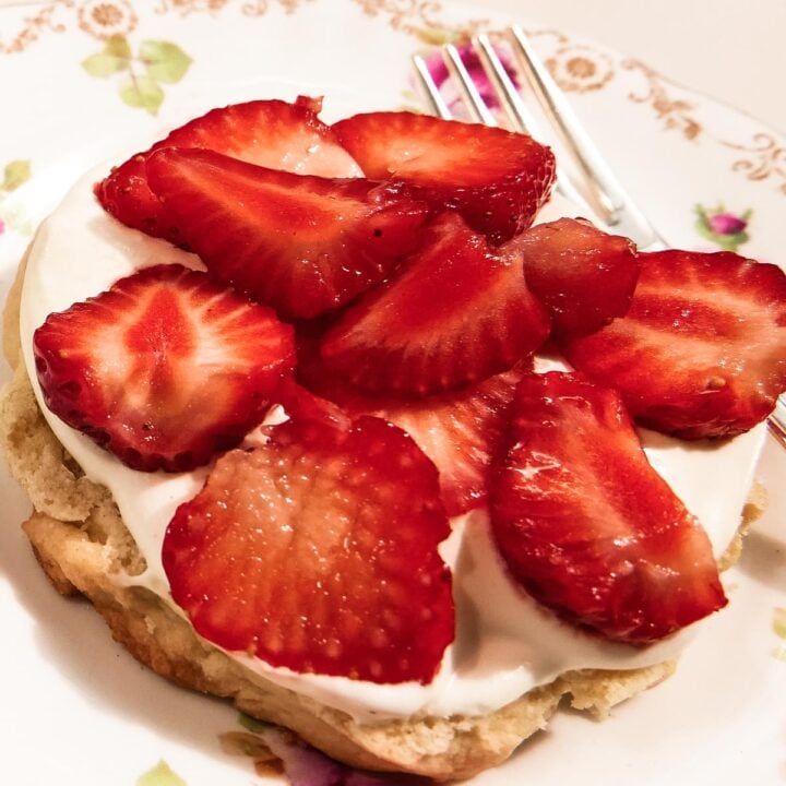 Strawberry shortcakes with whipped cream.