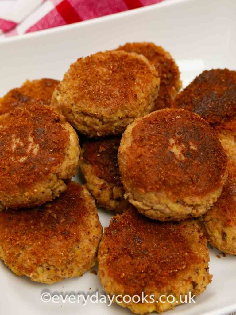 Chicken Rissoles in a white dish