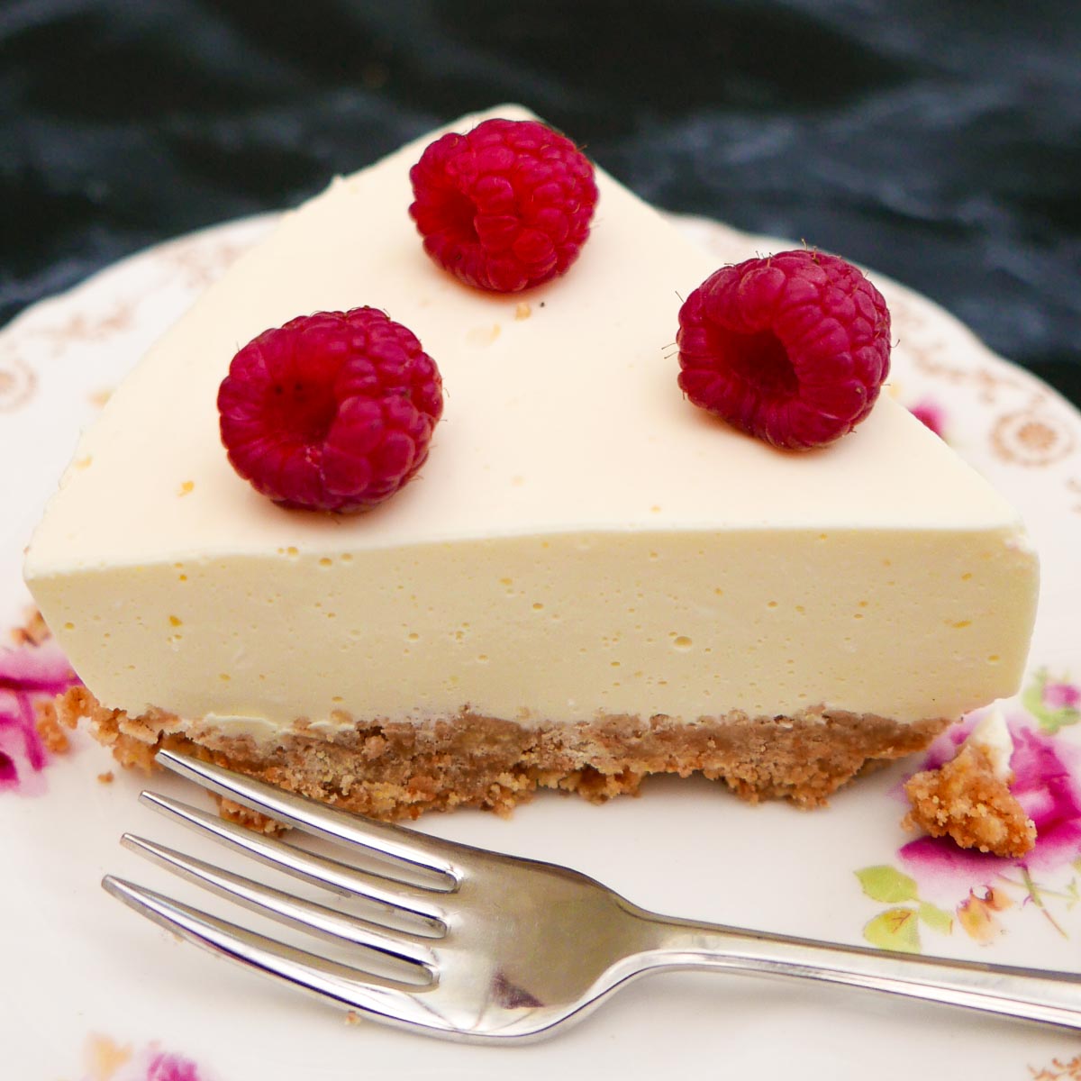 Slice of Easy Lemon Cheesecake with fork.