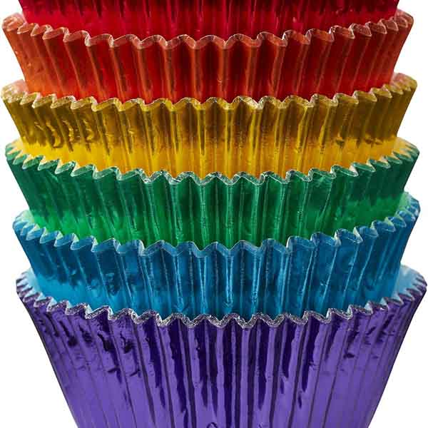 Metallic cupcake cases in rainbow colours