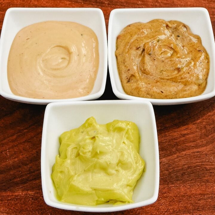 Homemade Mayonnaise with prawn cocktail sauce and curry mayonnaise