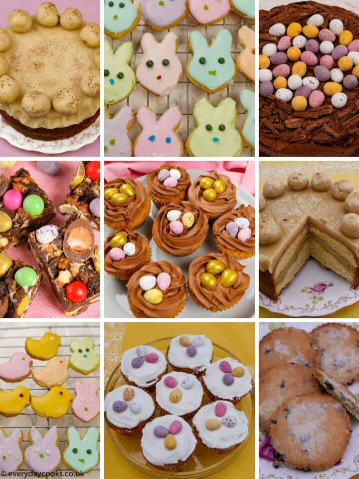 Selection of cakes and cookiSelection of traditional and modern cakes and cookies for Easter #everydaycooks #eastercakes #easterbiscuits