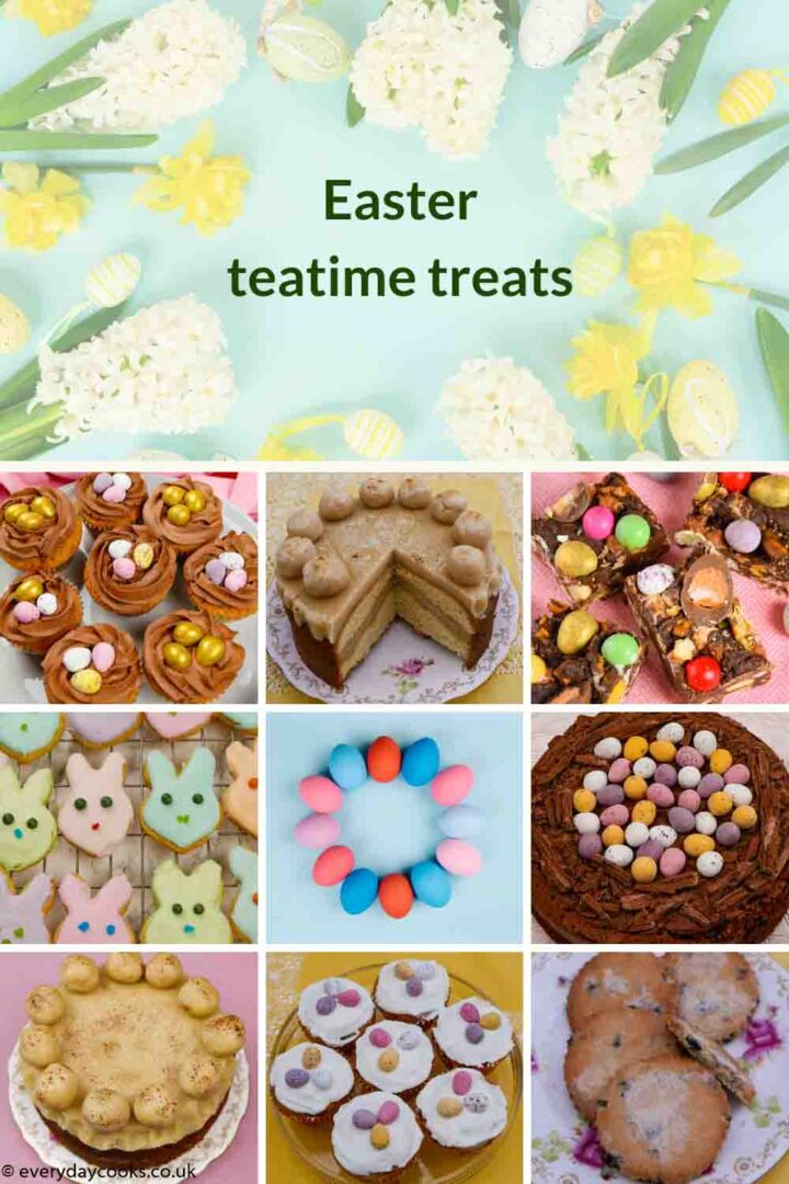 Selection of cakes and cookies for Easter.