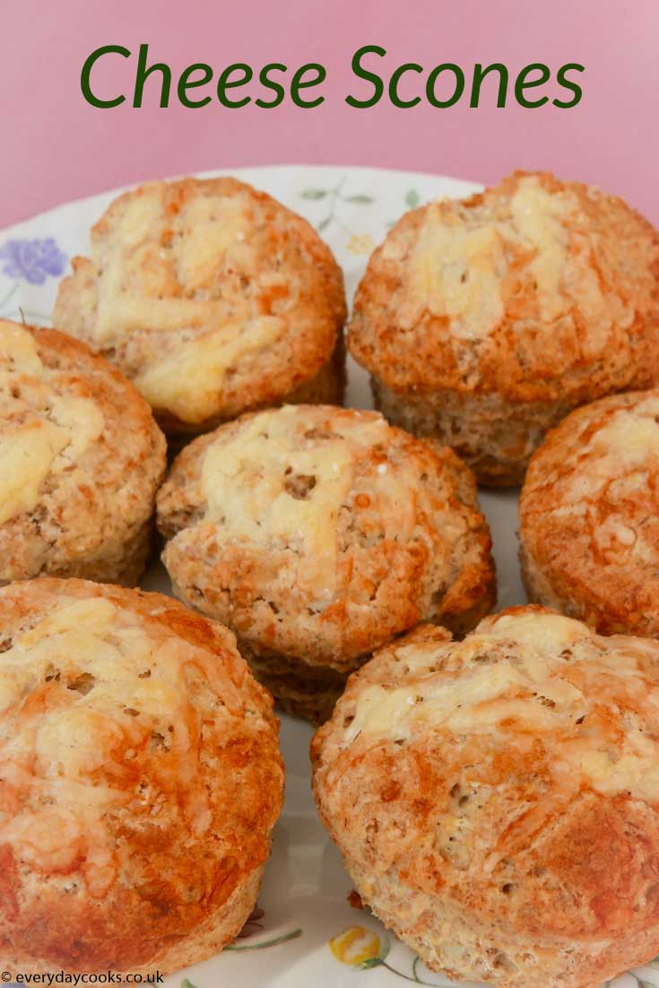 7 Cheese Scones on a patterned plate