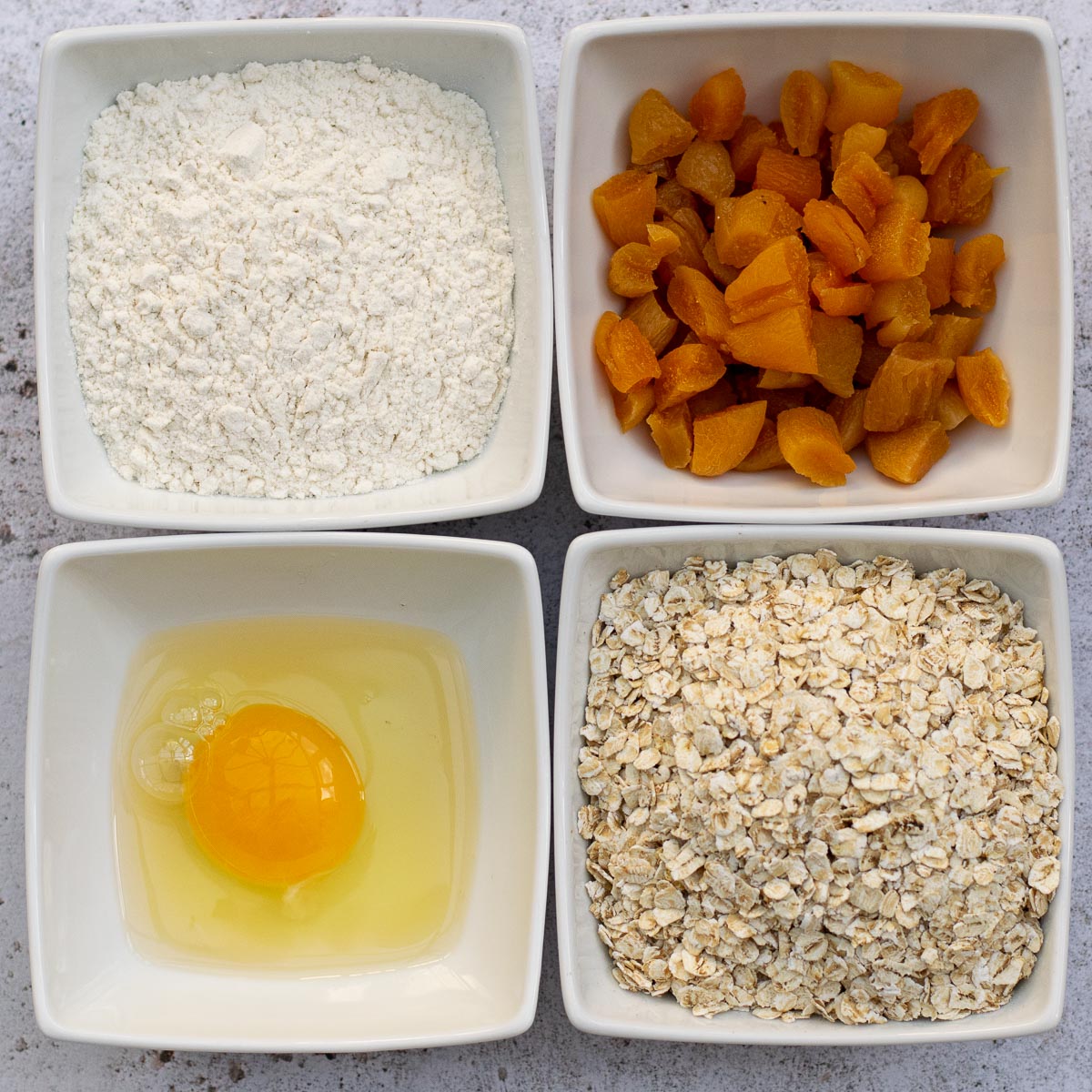 Ingredients in small white dishes