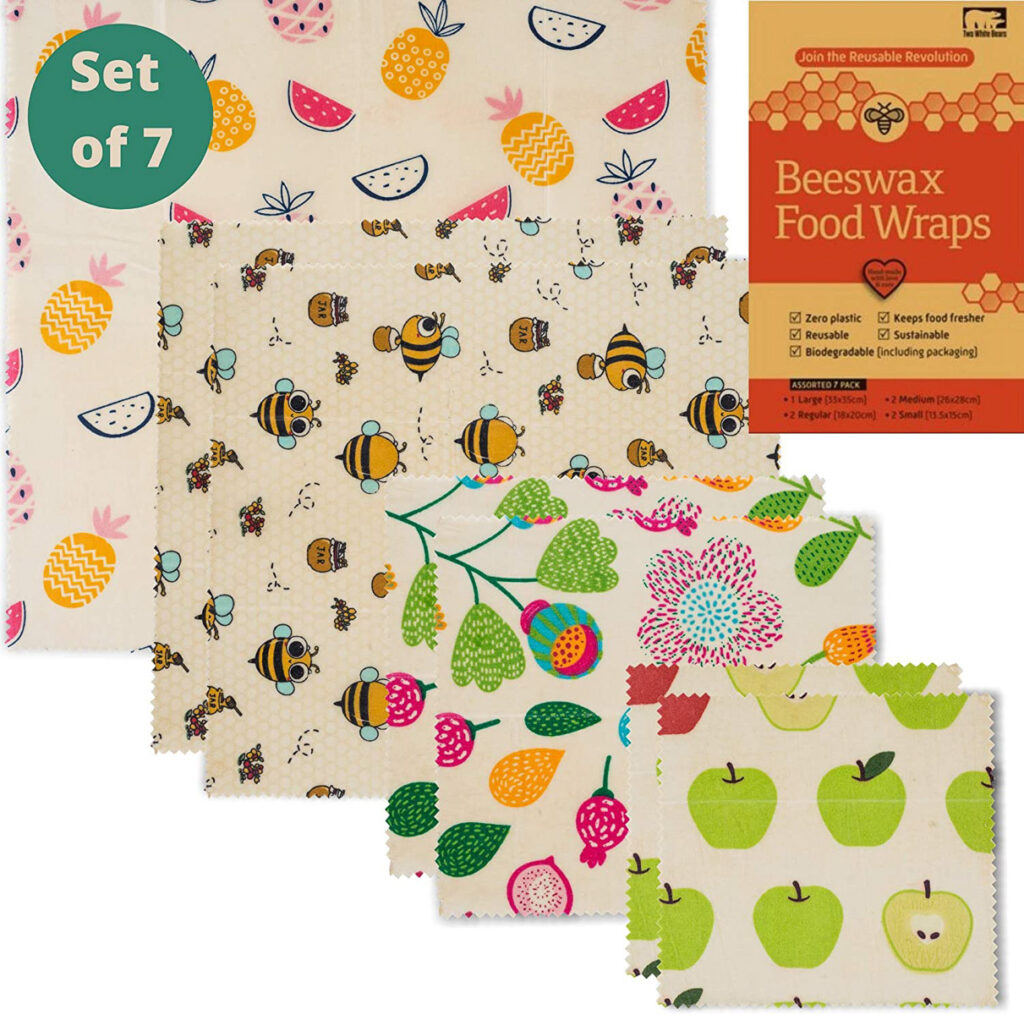 Selectionof beeswax wraps in assorted patterns and sizes.